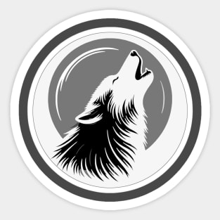 Wolf Howling At The Moon Black Sticker